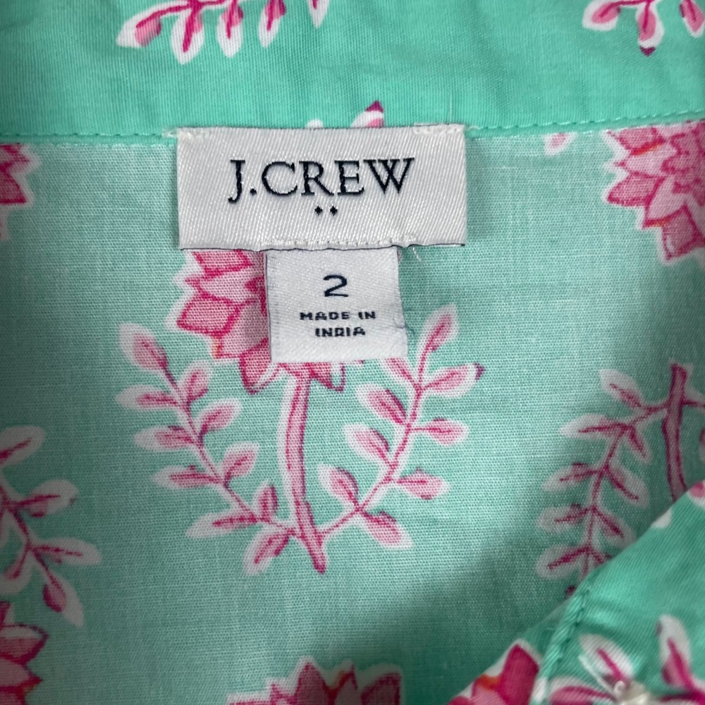 J.Crew Womens Floral Puff Sleeve Button Front Mini Dress Teal Pink Size 2 - Picture 3 of 9